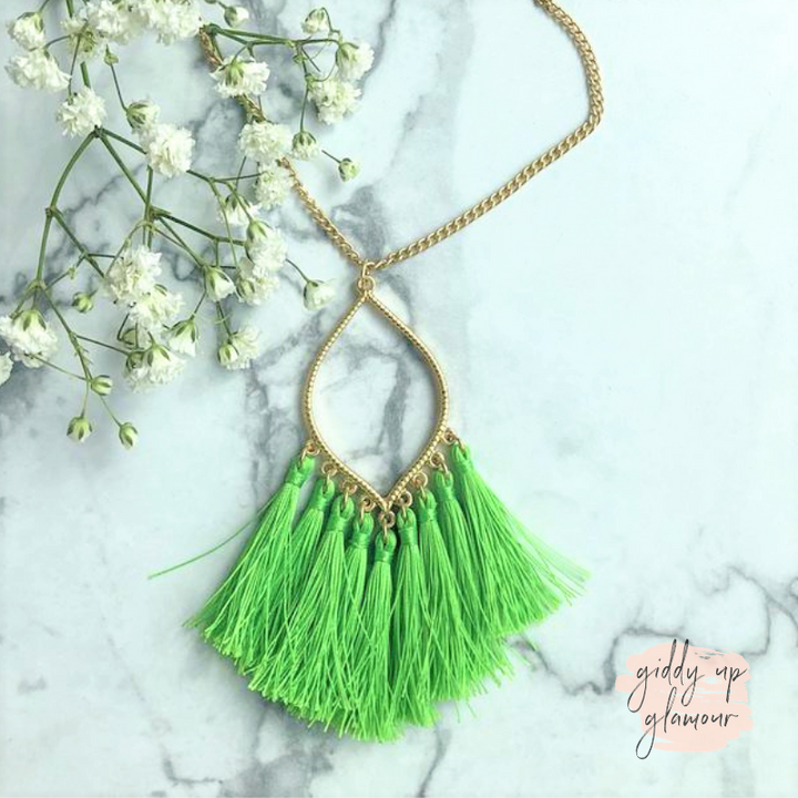 Gold Outline Fringe Tassel Necklace | Trendy Chic Designer Inspired