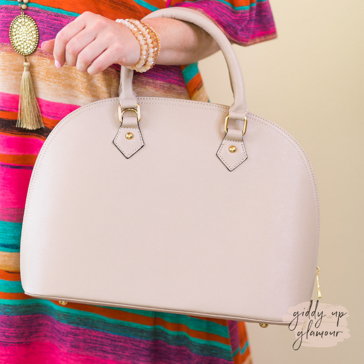 Large Dome Satchel Purse with Two Handles in Nude - Giddy Up Glamour Boutique