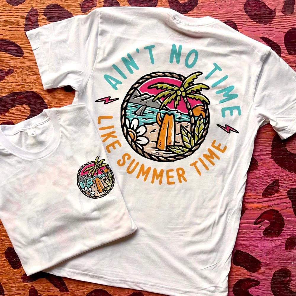 Online Exclusive | Ain't No Time Like Summer Time Graphic Tee in White - Giddy Up Glamour Boutique
