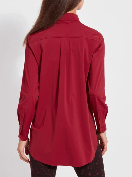 Lysse Schiffer Button Down Dress Shirt in Ruby Red - Giddy Up Glamour Boutique