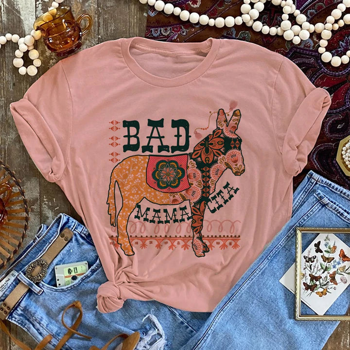 Online Exclusive | Bad Mamacita Short Sleeve Graphic Tee in Desert Rose - Giddy Up Glamour Boutique