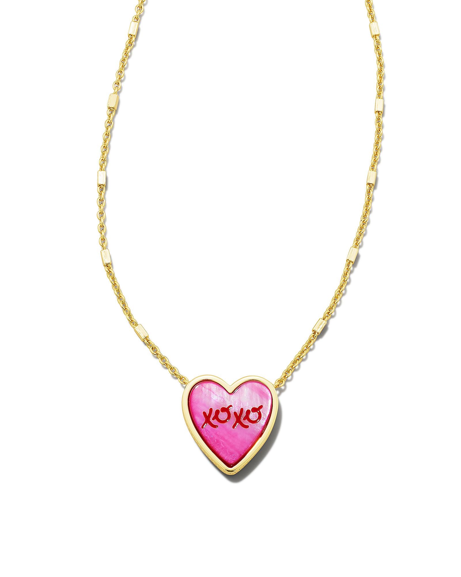 Kendra Scott | XOXO Heart Gold Pendant Necklace in Hot Pink Mother-of-Pearl - Giddy Up Glamour Boutique