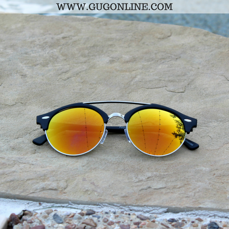 The Spencer Round Aviator Sunglasses in Orange - Giddy Up Glamour Boutique
