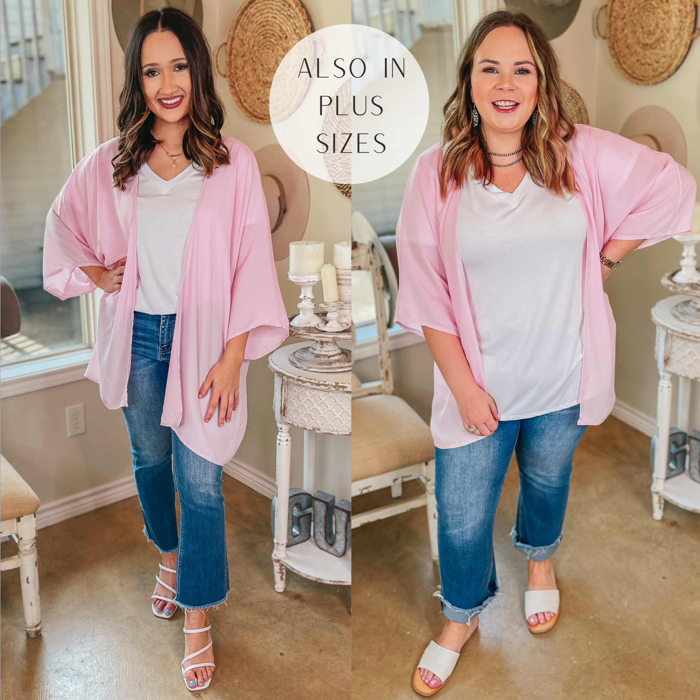 Like a Melody Solid Sheer Kimono in Baby Pink - Giddy Up Glamour Boutique