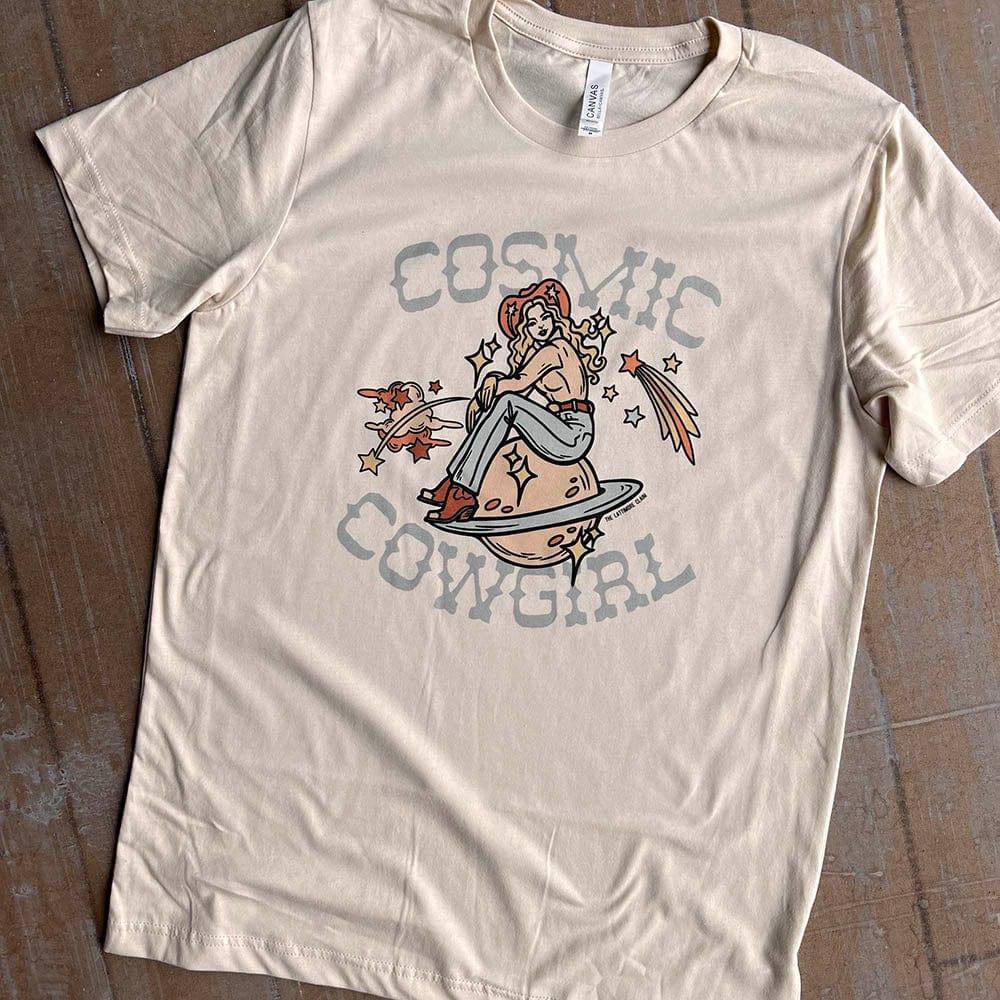 Online Exclusive | Cosmic Cowgirl Graphic Tee in Cream - Giddy Up Glamour Boutique
