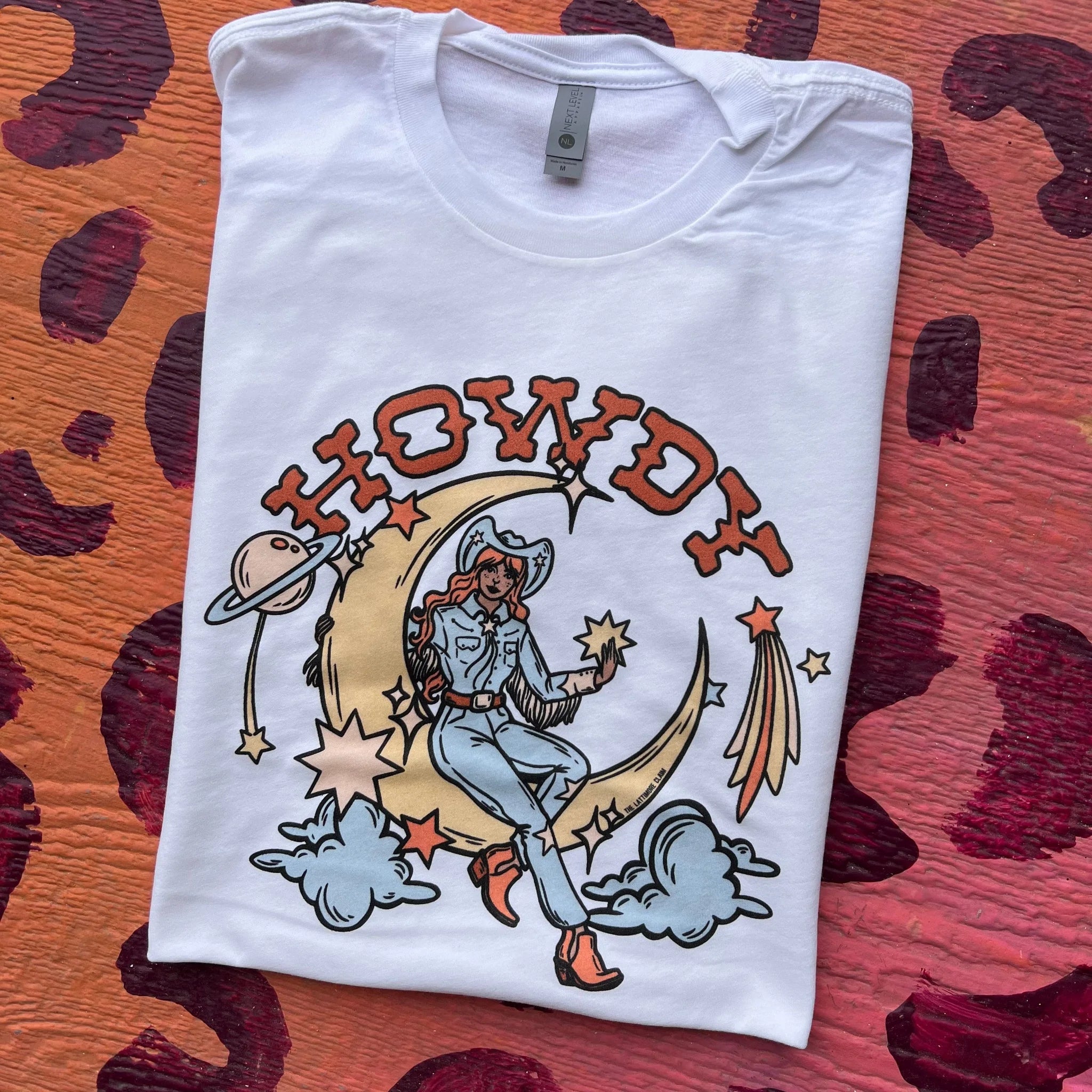Online Exclusive | Cosmic Howdy Cowgirl and Moon Graphic Tee in White - Giddy Up Glamour Boutique