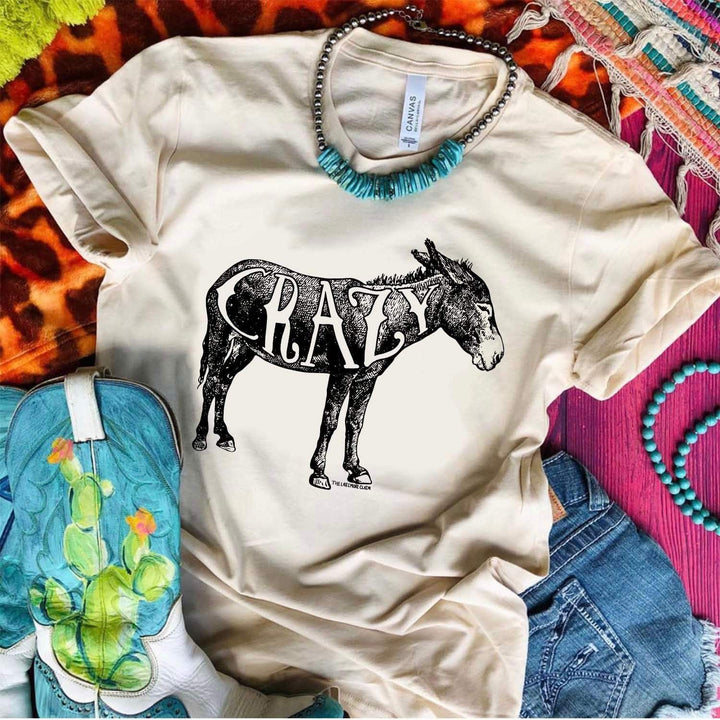 Online Exclusive | Crazy Short Sleeve Donkey Graphic Tee in Cream - Giddy Up Glamour Boutique