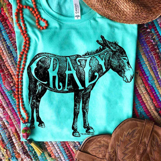 Online Exclusive | Crazy Short Sleeve Donkey Graphic Tee in Mint Blue - Giddy Up Glamour Boutique