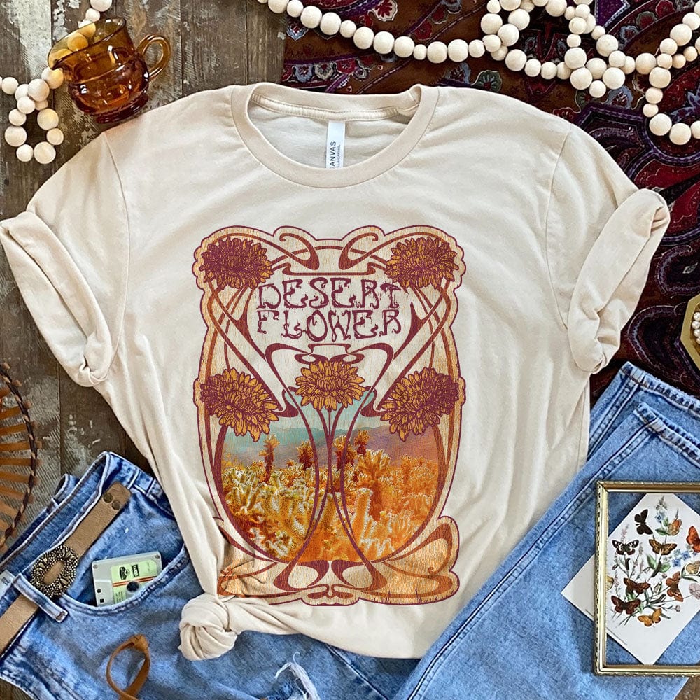 Online Exclusive | Desert Flower Graphic Tee in Cream - Giddy Up Glamour Boutique
