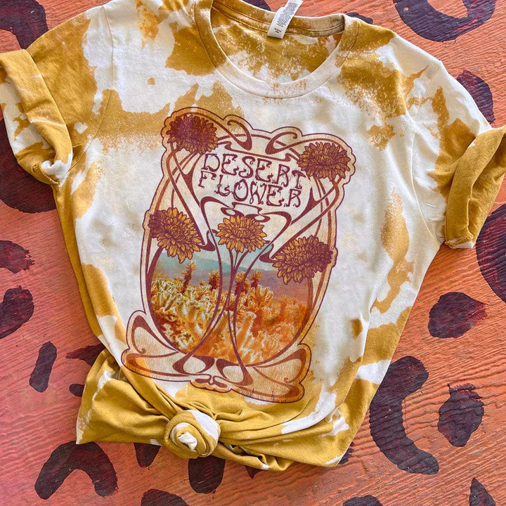 Online Exclusive | Desert Flower Bleached Graphic Tee in Mustard Yellow - Giddy Up Glamour Boutique