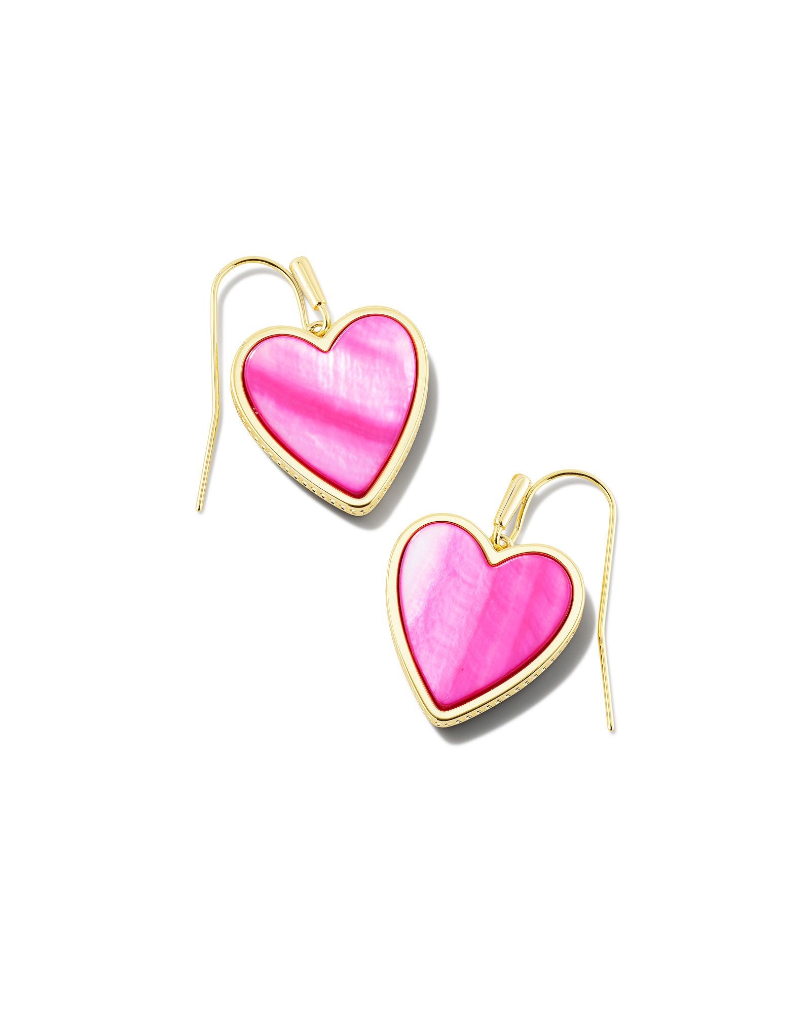 Kendra Scott | Heart Gold Drop Earrings in Hot Pink Mother of Pearl - Giddy Up Glamour Boutique