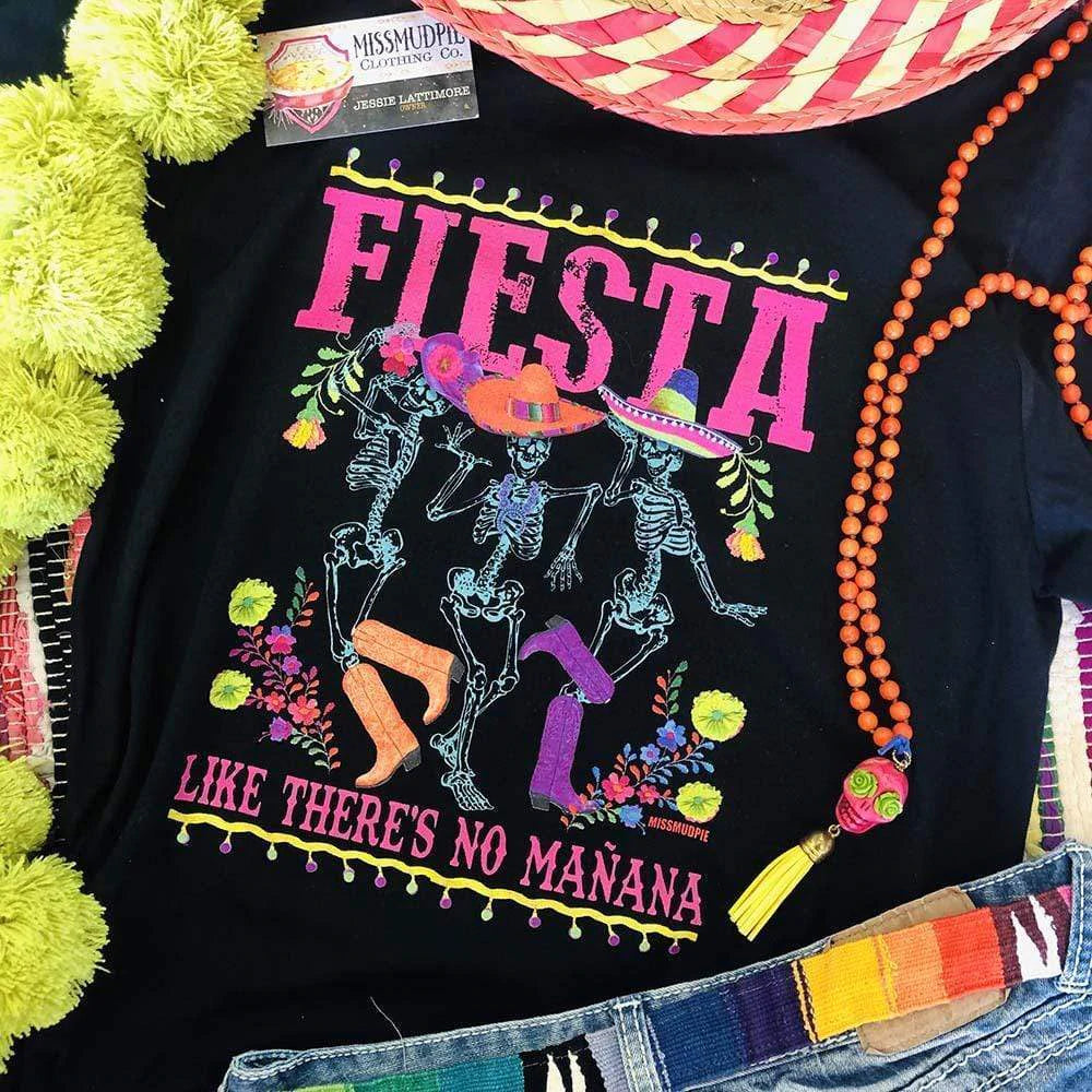 Online Exclusive | Fiesta Like There is No Mañana Graphic Tee in Black - Giddy Up Glamour Boutique