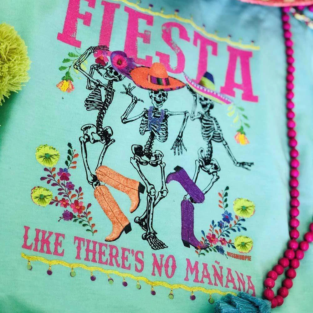 Online Exclusive | Fiesta Like There is No Mañana Graphic Tee in Mint Blue - Giddy Up Glamour Boutique