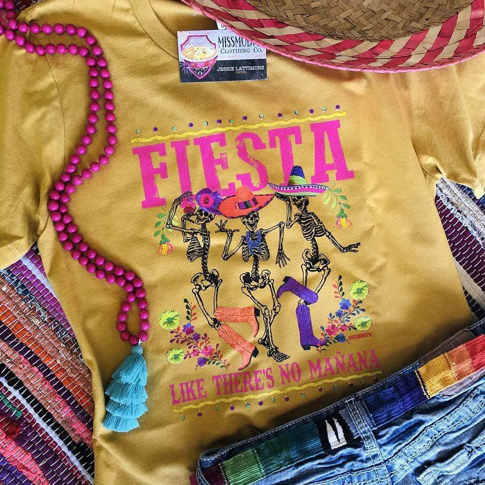 Online Exclusive | Fiesta Like There is No Mañana Graphic Tee in Mustard Yellow - Giddy Up Glamour Boutique