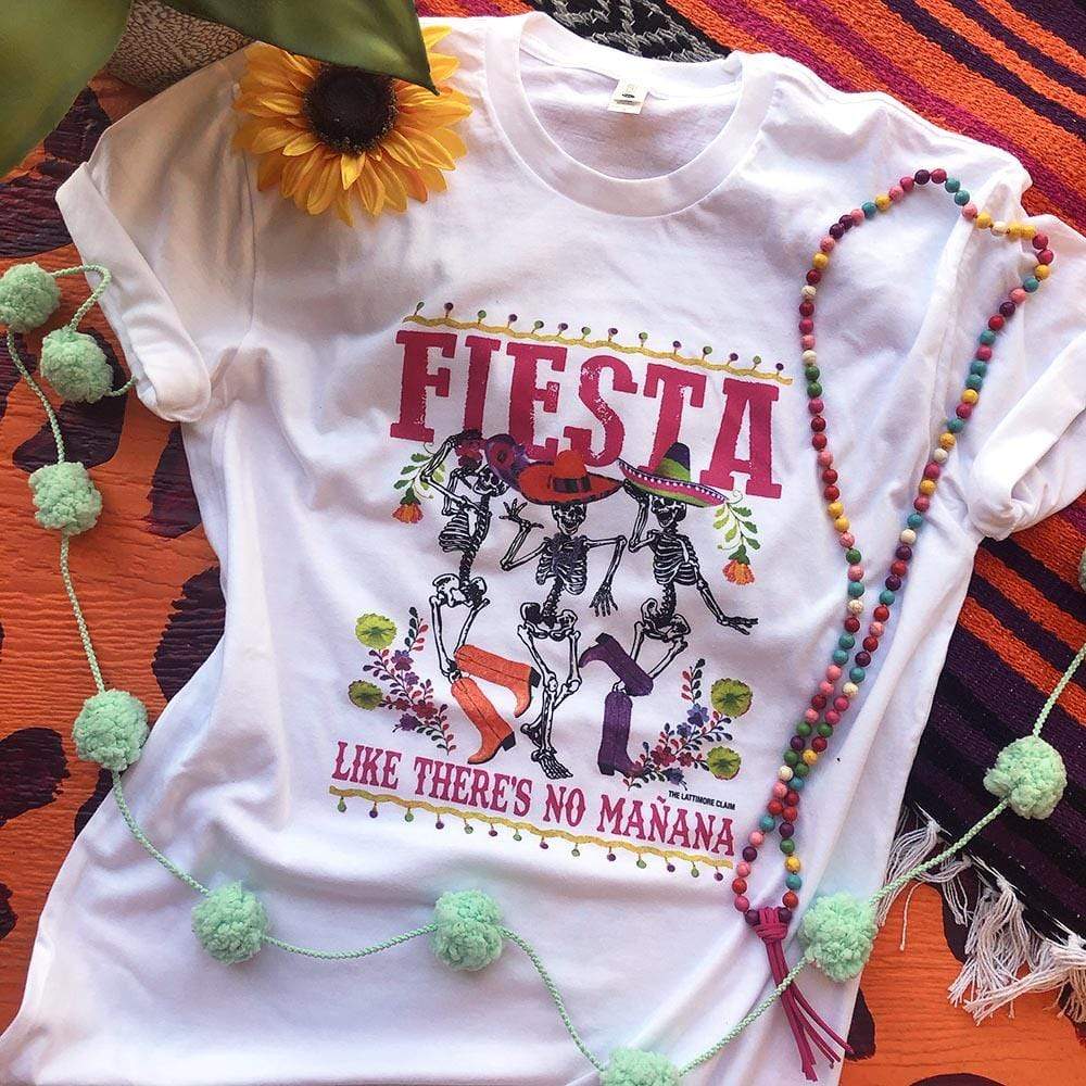 Online Exclusive | Fiesta Like There is No Mañana Graphic Tee in White - Giddy Up Glamour Boutique