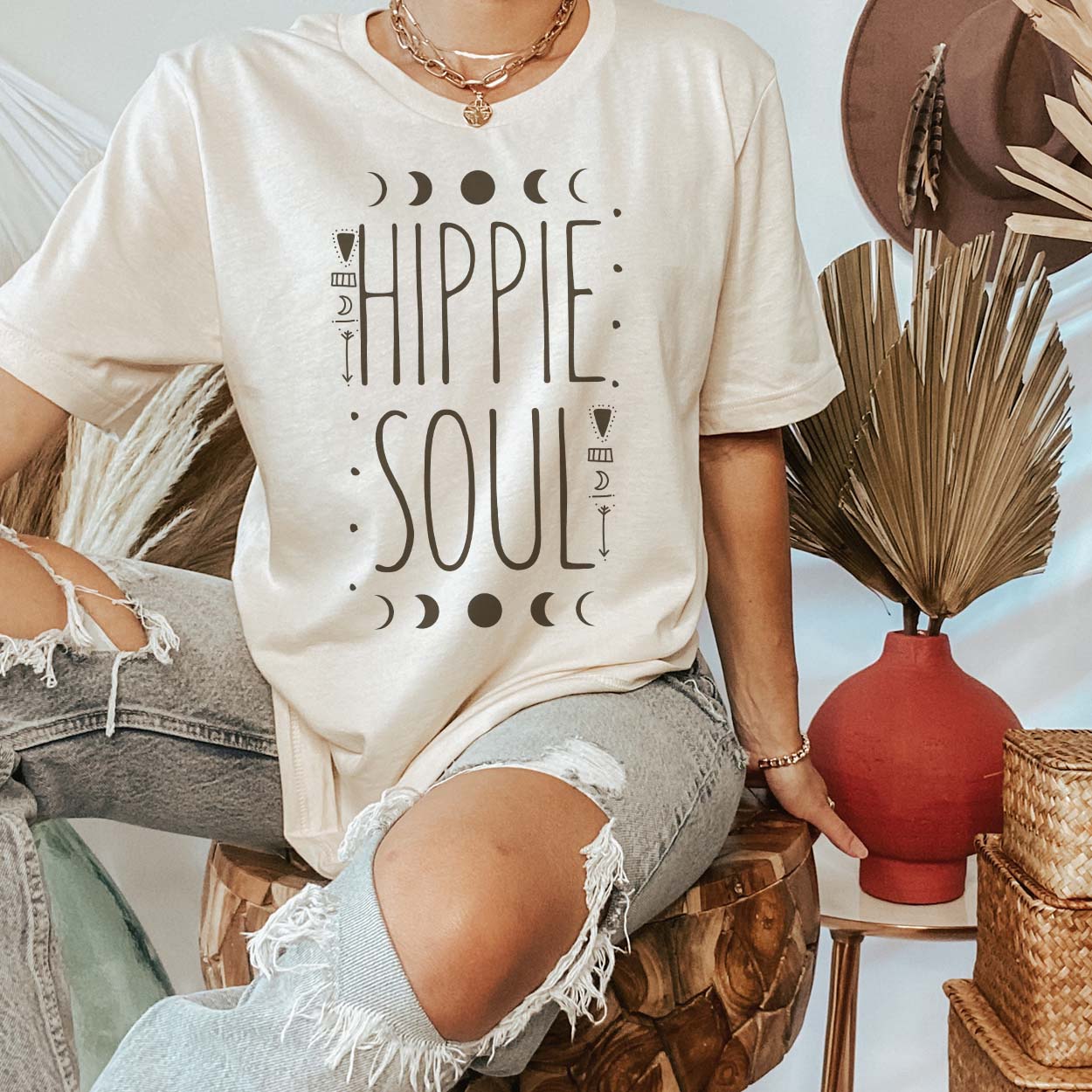 Online Exclusive | Hippie Soul Short Sleeve Graphic Tee in Cream - Giddy Up Glamour Boutique