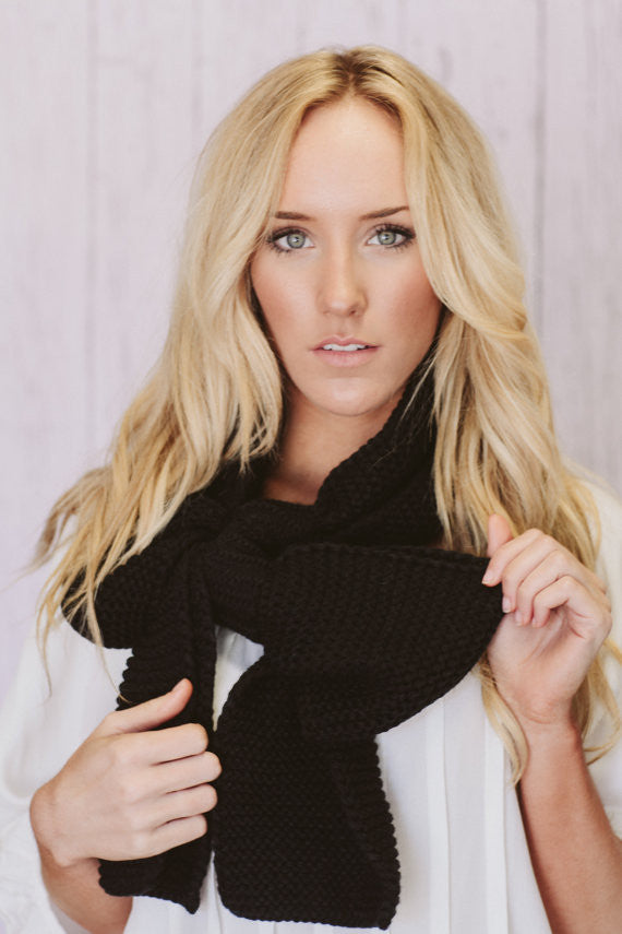 Knitted Bow Scarf Chunky Neck Warmer Licorice Black - Giddy Up Glamour Boutique