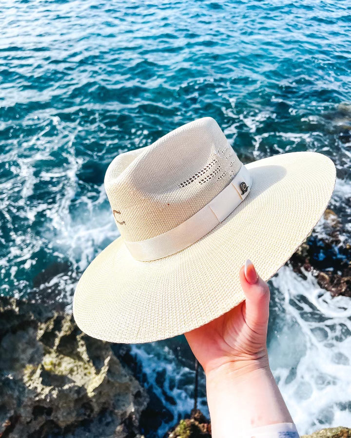 Charlie 1 Horse | Mexico Shore Straw Stiff Brim Hat with Thunderbird in Natural Tan - Giddy Up Glamour Boutique