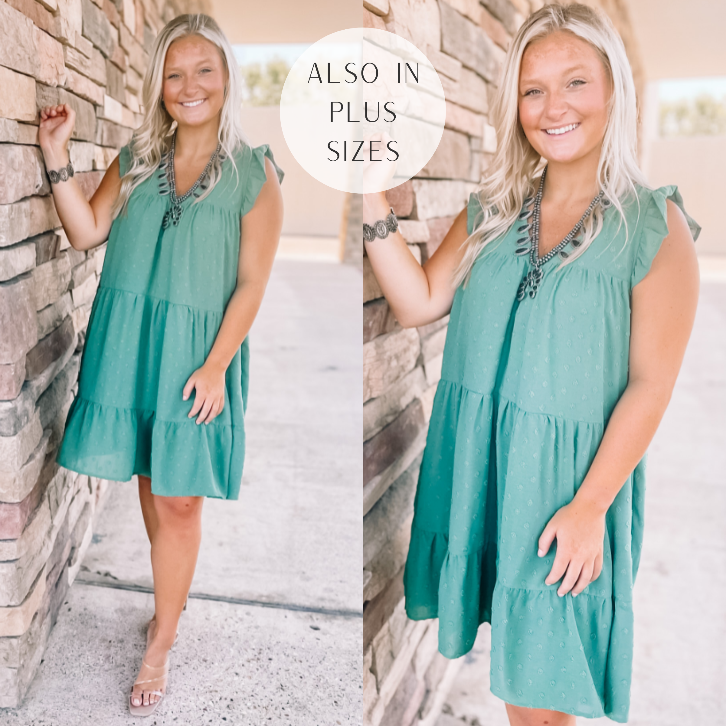 Real Romance Swiss Dot Tiered Dress with Ruffle Cap Sleeves in Olive Green - Giddy Up Glamour Boutique