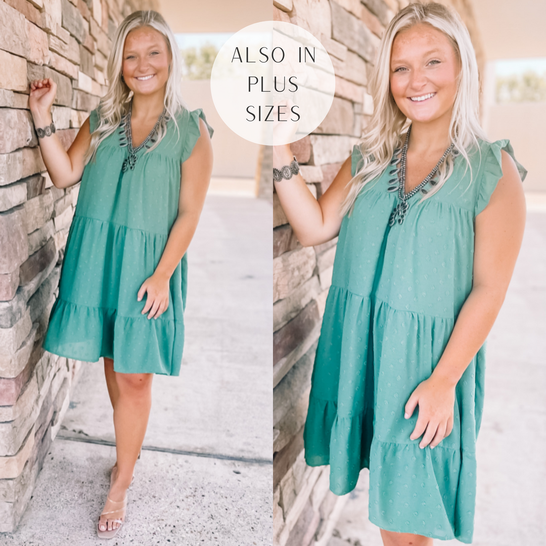 Real Romance Swiss Dot Tiered Dress with Ruffle Cap Sleeves in Olive Green - Giddy Up Glamour Boutique