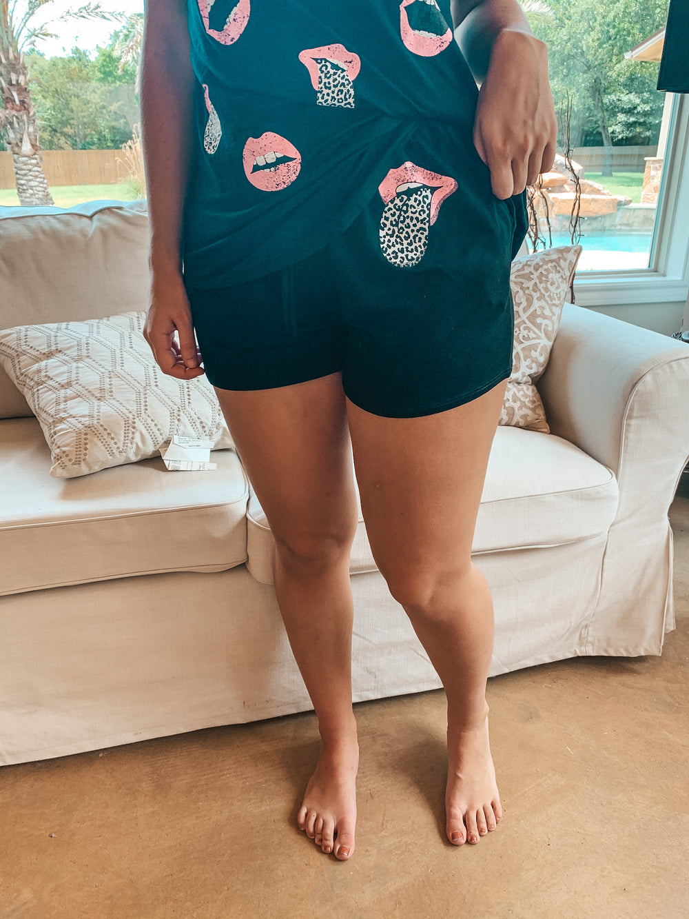 Making My Own Rules Leopard Tongue Lounge Shorts in Black - Giddy Up Glamour Boutique