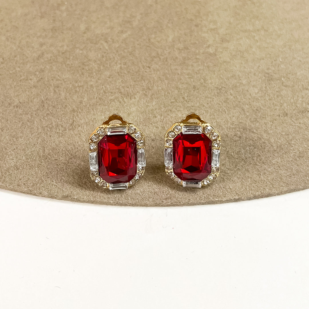 Buy 3 for $10 | Faux Crystal Stud Clip on Earrings with Small Crystal Detailing - Giddy Up Glamour Boutique
