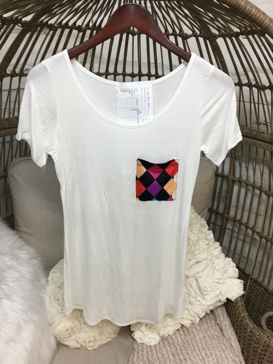 Ivory Top with Pocket In Multi - Giddy Up Glamour Boutique