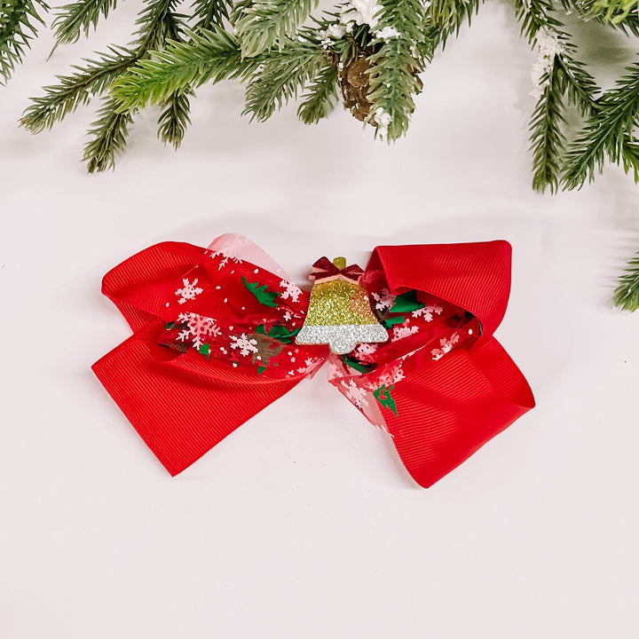 Buy 3 for $10 | Hair Bow with Christmas Charms in Red - Giddy Up Glamour Boutique