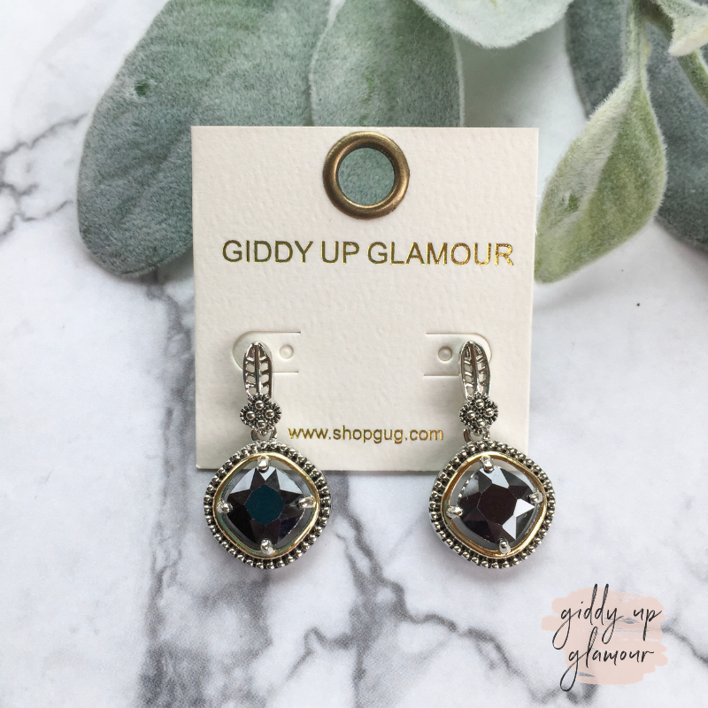 Two Toned Square Black Crystal Stud Earrings - Giddy Up Glamour Boutique