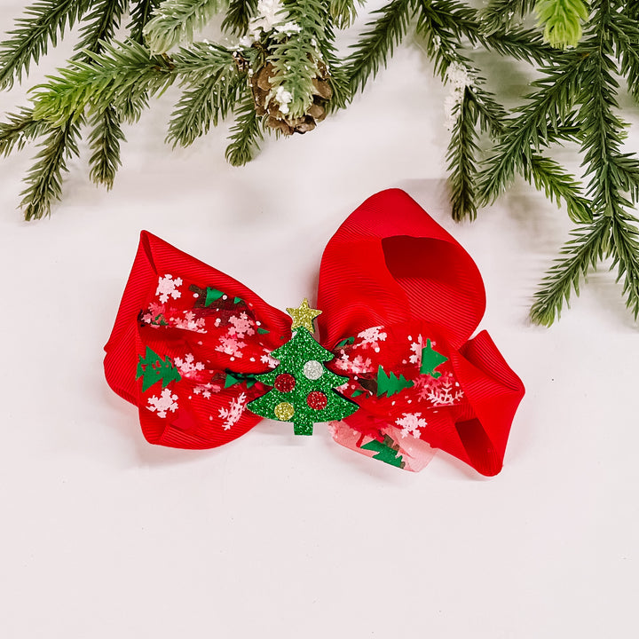 Buy 3 for $10 | Hair Bow with Christmas Charms in Red - Giddy Up Glamour Boutique