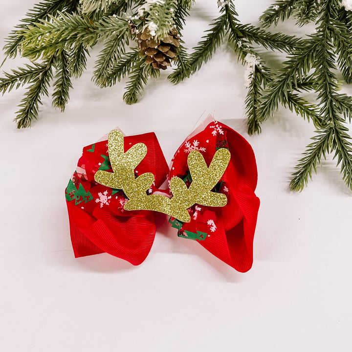 Buy 3 for $10 | Hair Bow with Christmas Charms in Red - Giddy Up Glamour Boutique