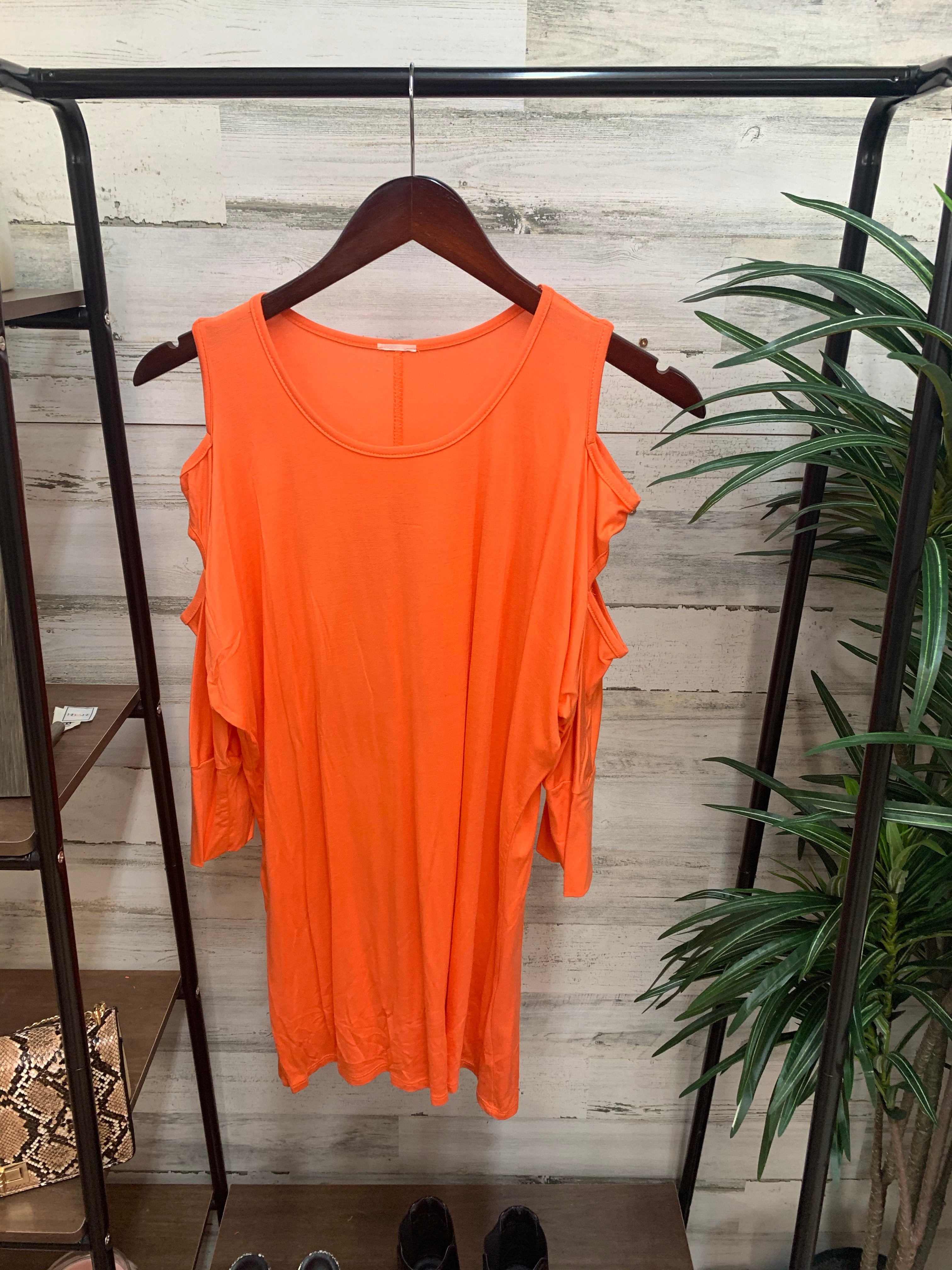 Cold Shoulder 3/4 Sleeve Top in Orange - Giddy Up Glamour Boutique