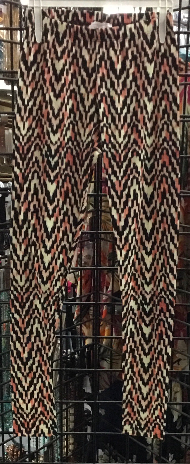 Black, Ivory, and Peach Chevron Leggings with Elastic Waistband - Giddy Up Glamour Boutique