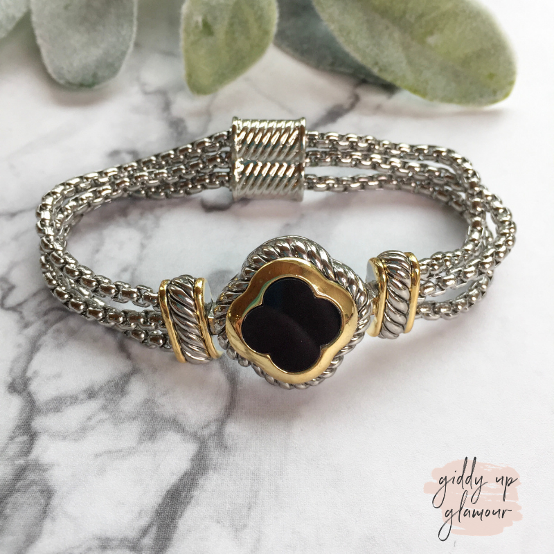 Two Toned Clover Magnetic Bracelet in Black - Giddy Up Glamour Boutique