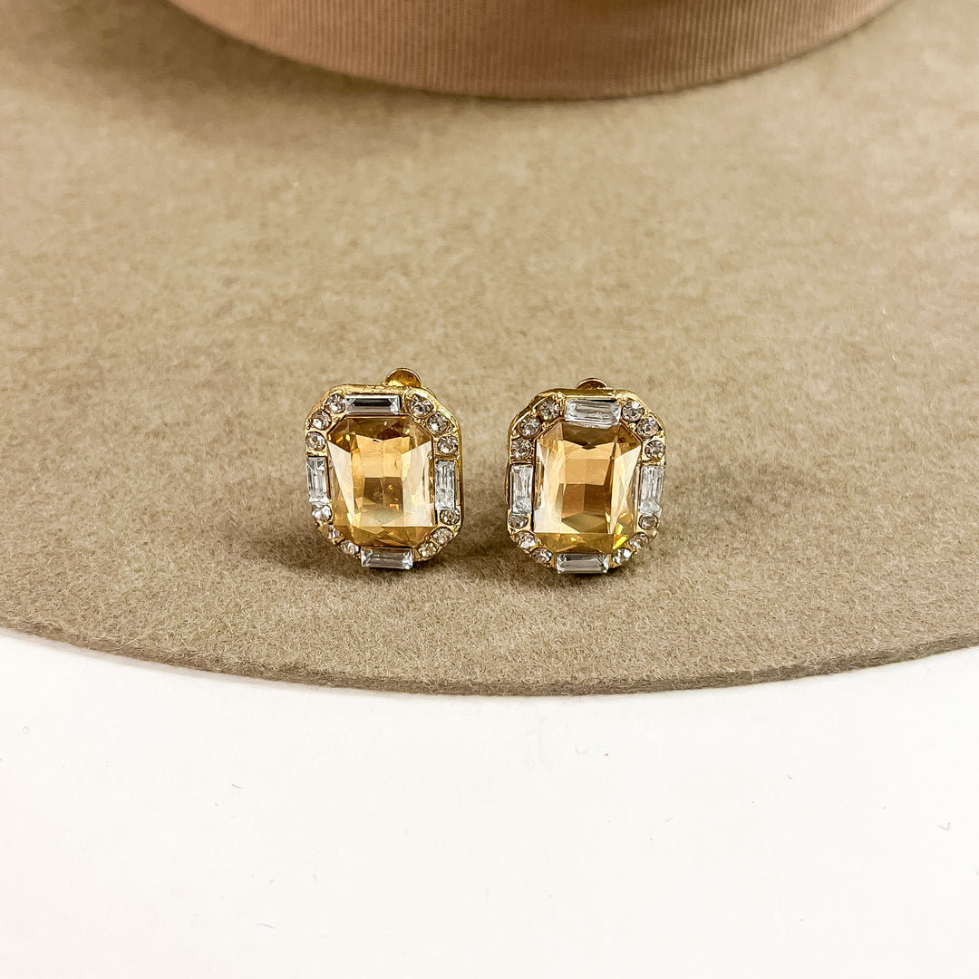 Buy 3 for $10 | Faux Crystal Stud Clip on Earrings with Small Crystal Detailing - Giddy Up Glamour Boutique
