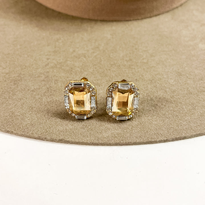 Buy 3 for $10 | Faux Crystal Stud Clip on Earrings with Small Crystal Detailing - Giddy Up Glamour Boutique