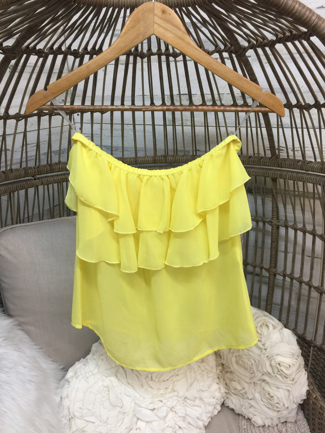 Ruffle Me Up Sheer Tube Top in Yellow - Giddy Up Glamour Boutique