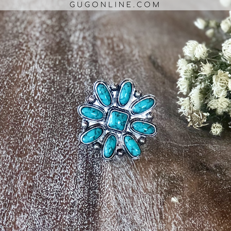 Turquoise Flower Ring - Giddy Up Glamour Boutique