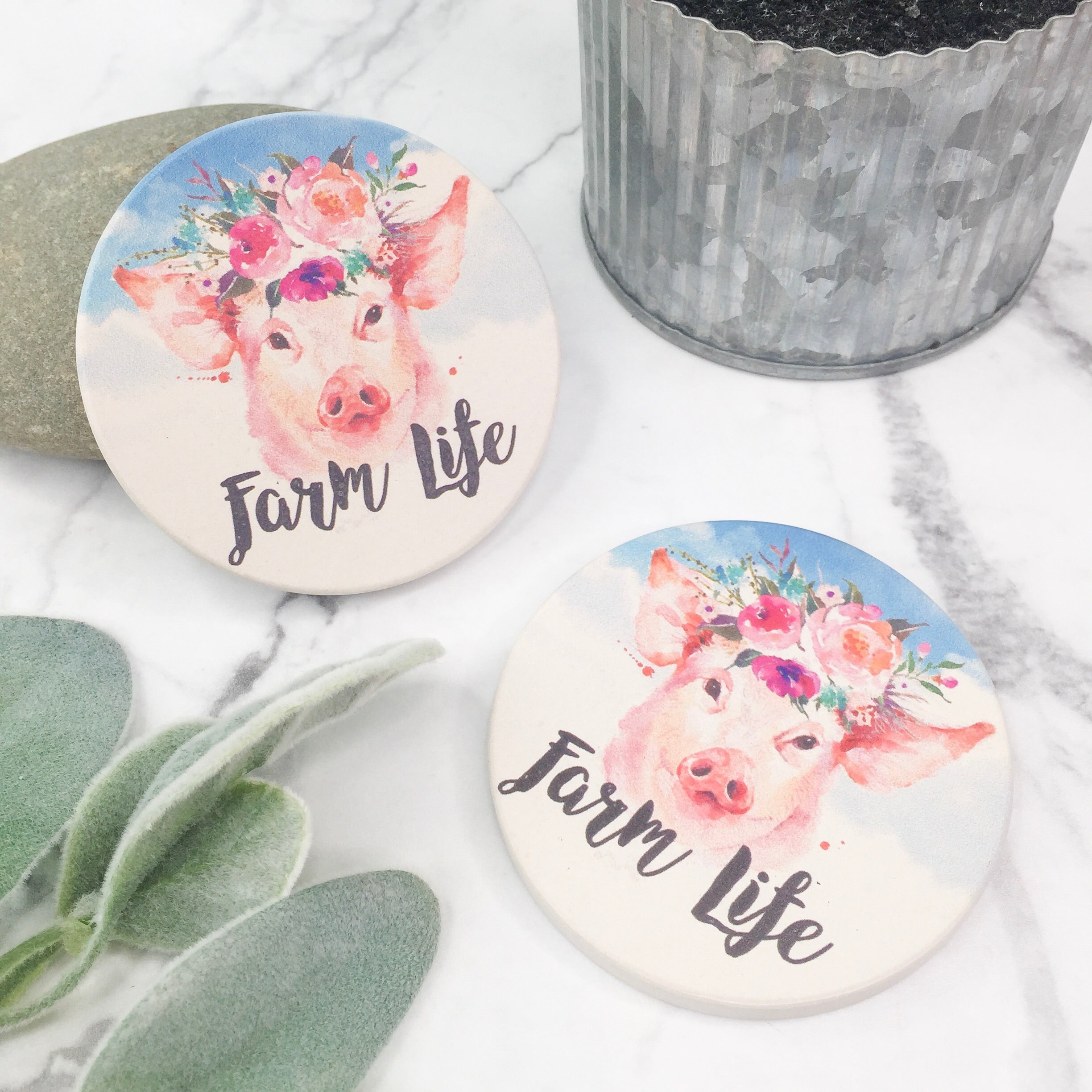 Set of Two | Pig Farm Life Car Coasters - Giddy Up Glamour Boutique