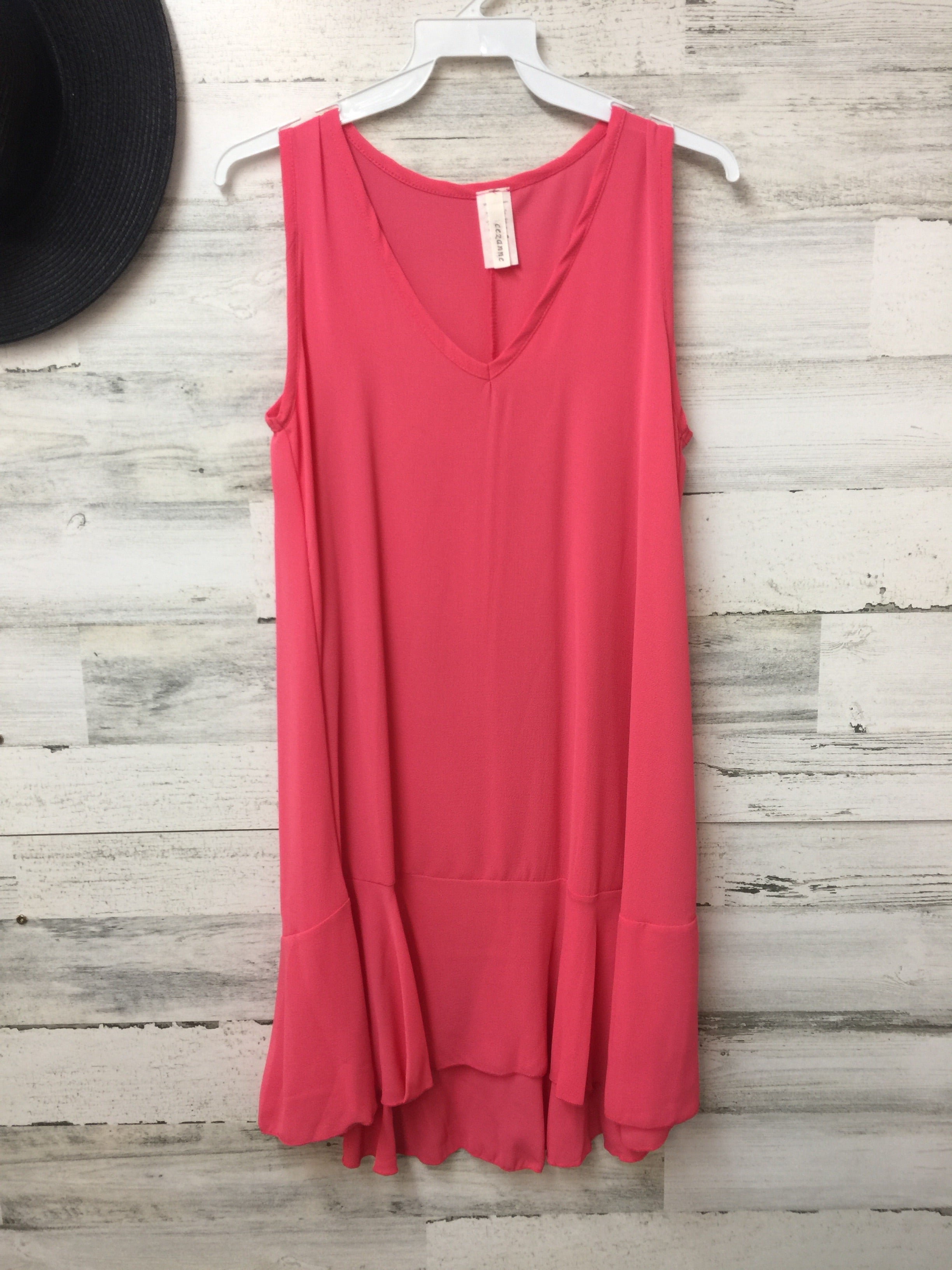 V-Neck Tank Tunic Top with Ruffle in Coral - Giddy Up Glamour Boutique