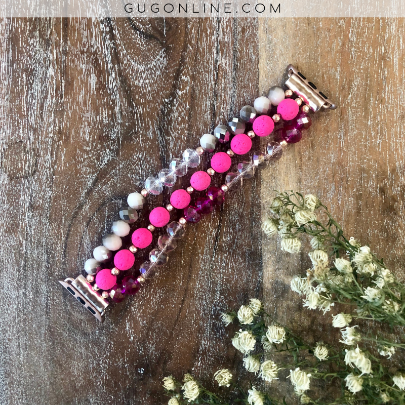 The Lexi | Three Strand Apple Watch Band in Hot Pink - Giddy Up Glamour Boutique