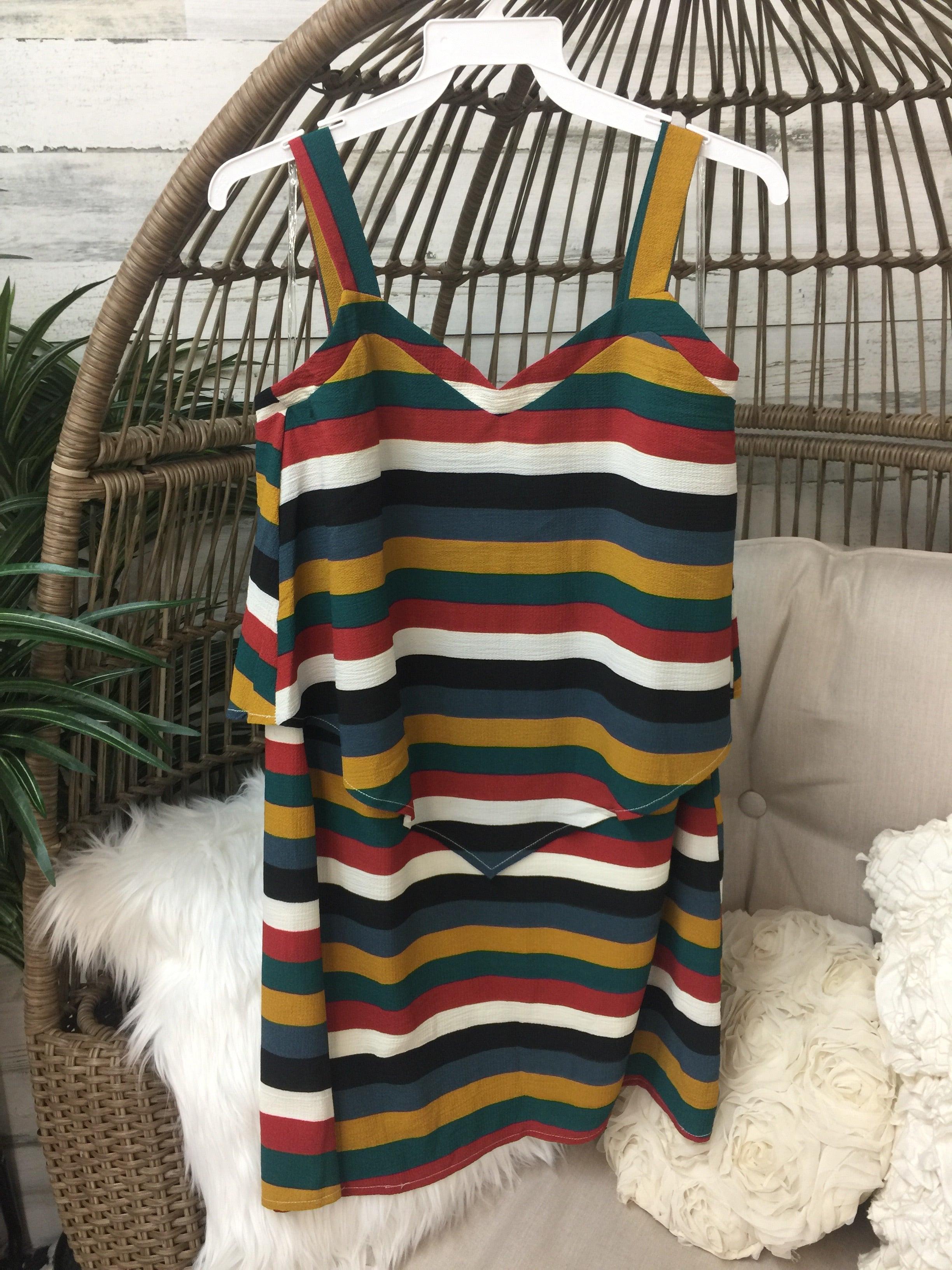 Green, Red, and Yellow Striped Tank Top Dress
