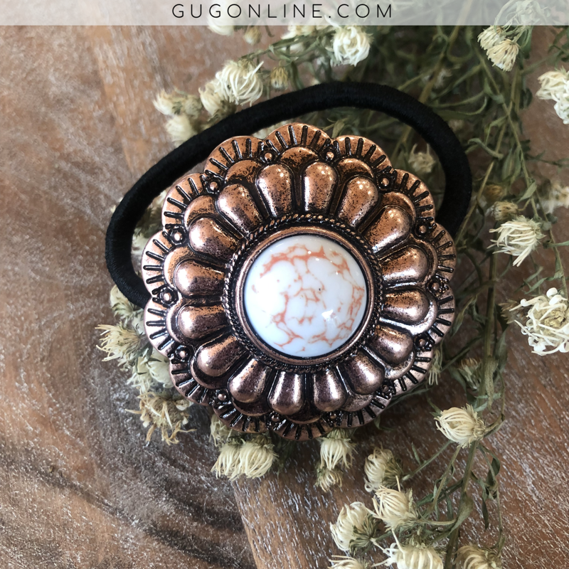 Copper Tone and White Concho Hair Tie - Giddy Up Glamour Boutique