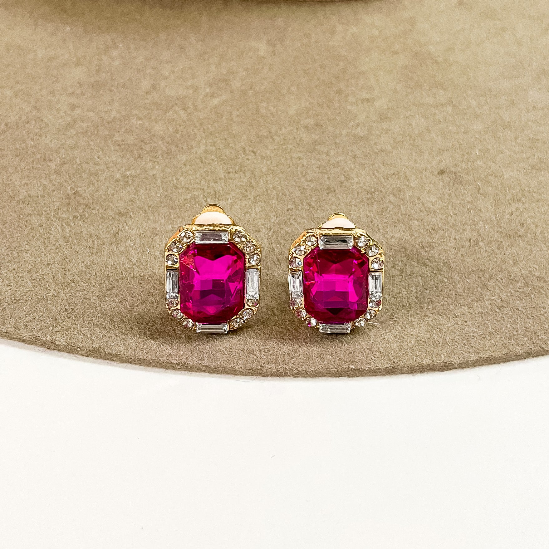 Buy 3 for $10 | Faux Crystal Stud Clip on Earrings with Small Crystal Detailing
