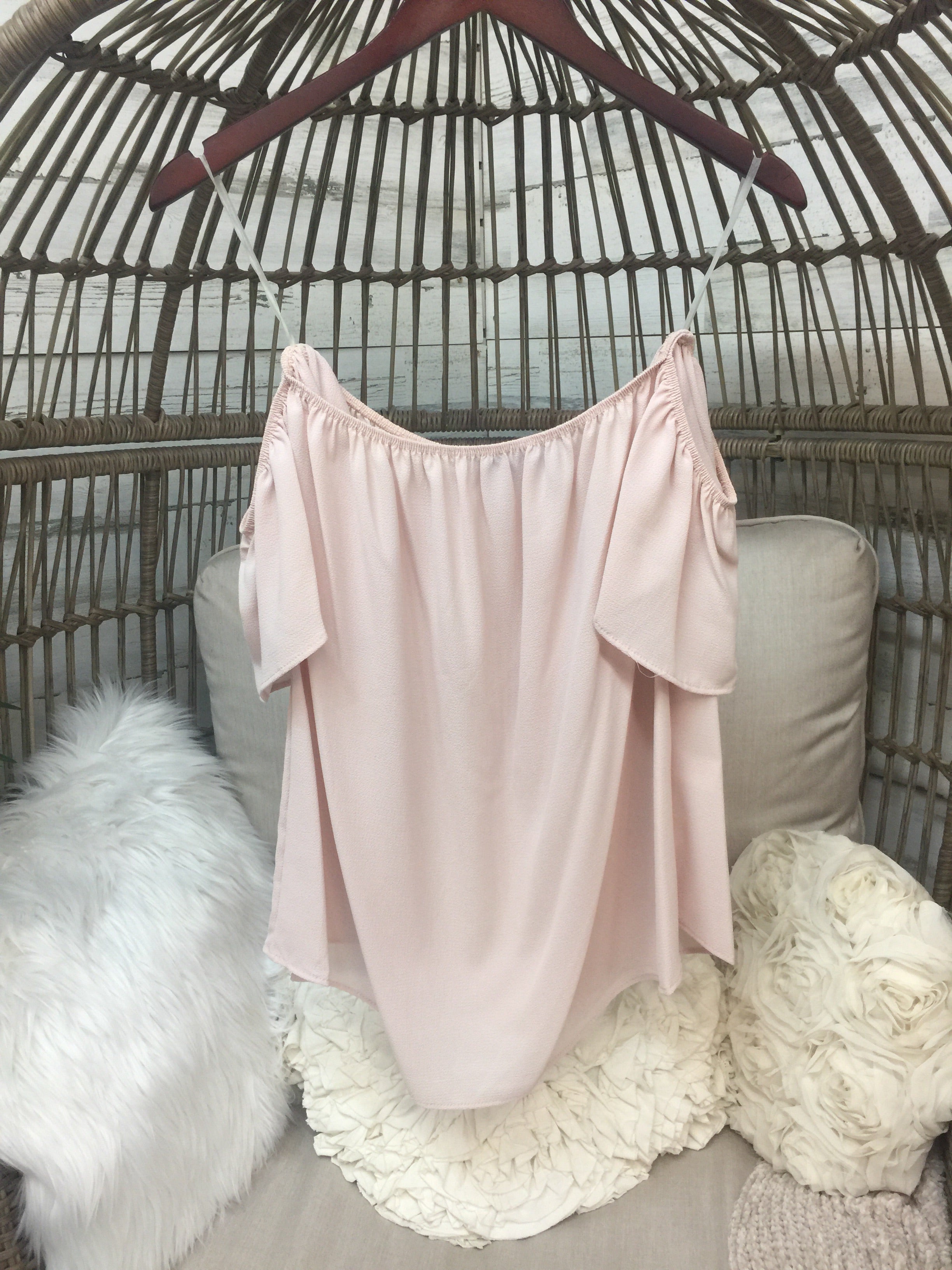 Blush Pink Off The Shoulder Top - Giddy Up Glamour Boutique