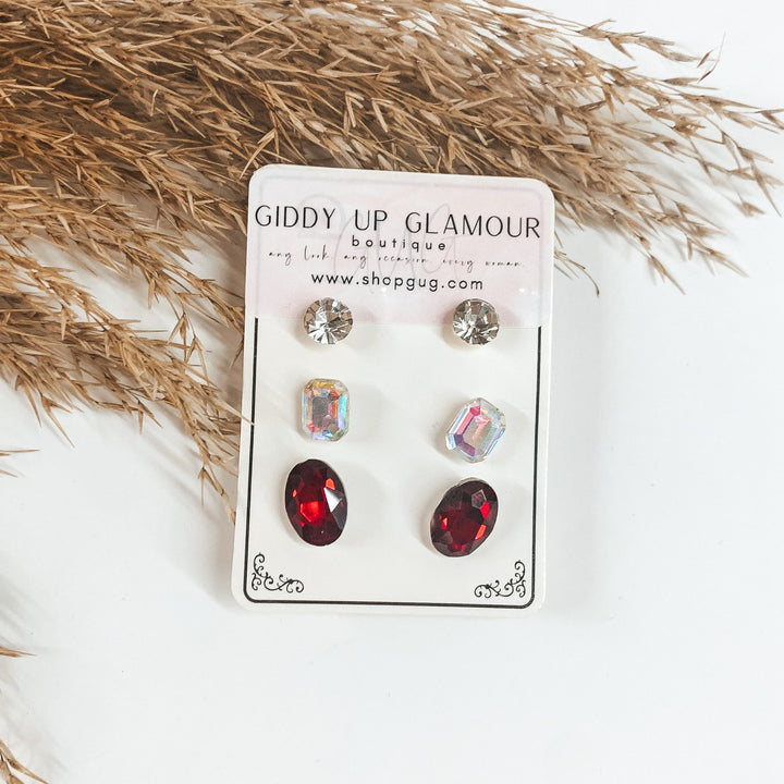 Buy 3 for $10 | Pack of Three | Faux Crystal Stud Earrings in Ovals - Giddy Up Glamour Boutique