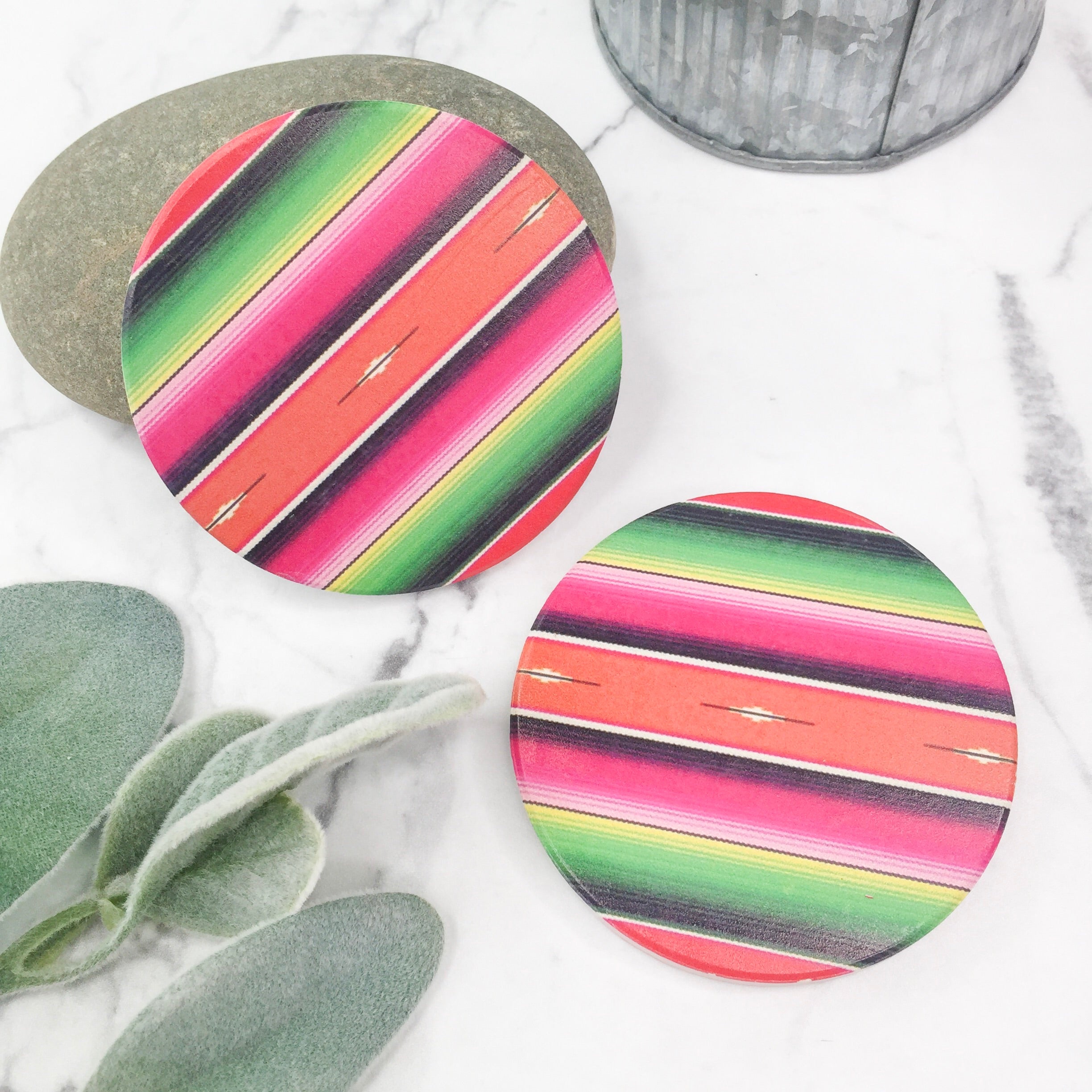 Set of Two | Serape Car Coasters in Pink - Giddy Up Glamour Boutique