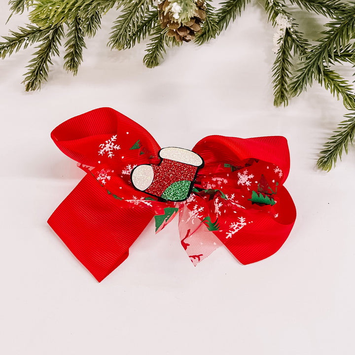 Buy 3 for $10 | Hair Bow with Christmas Charms in Red - Giddy Up Glamour Boutique