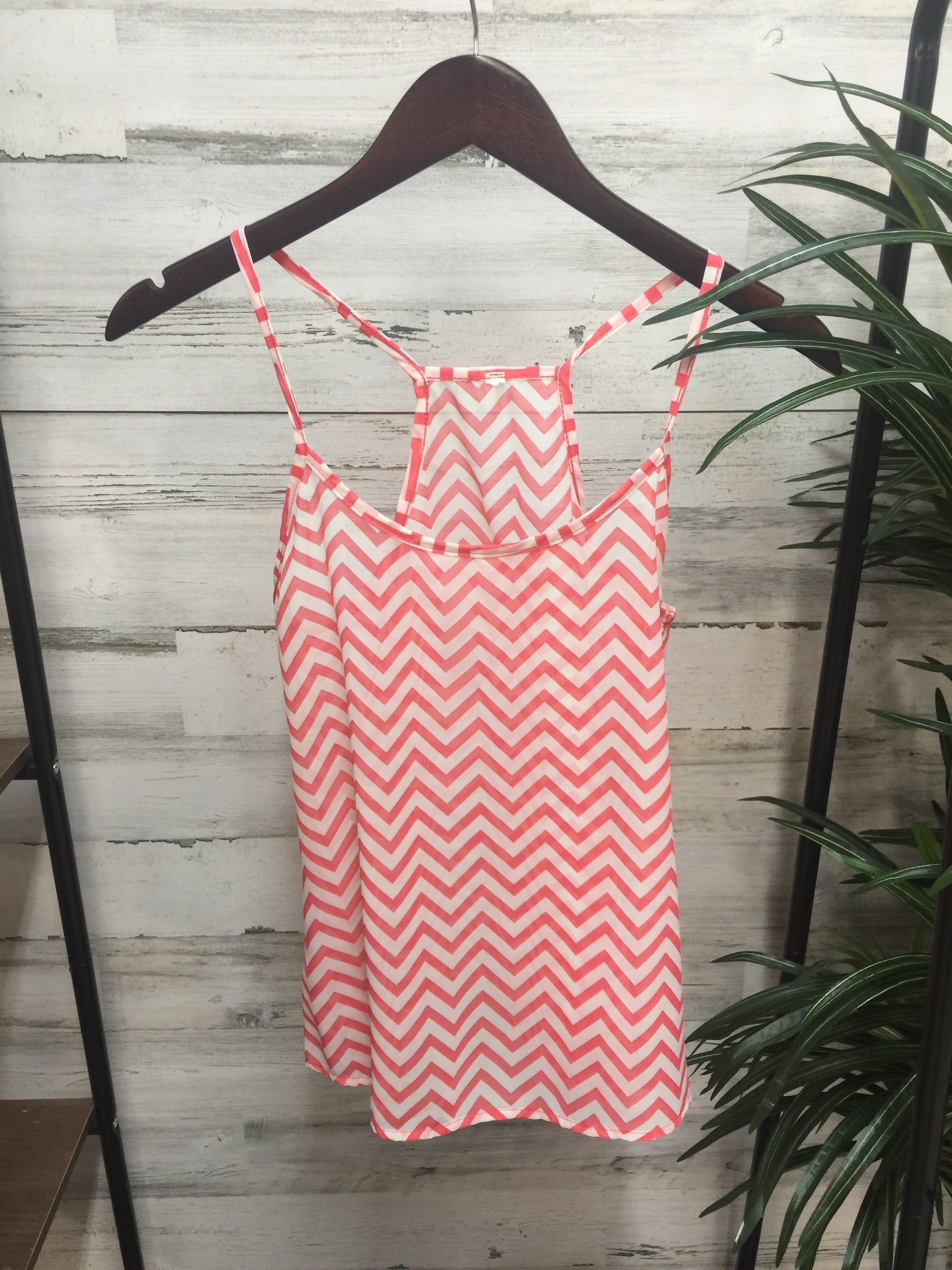 Sheer Chevron Tank Top in Coral and White - Giddy Up Glamour Boutique