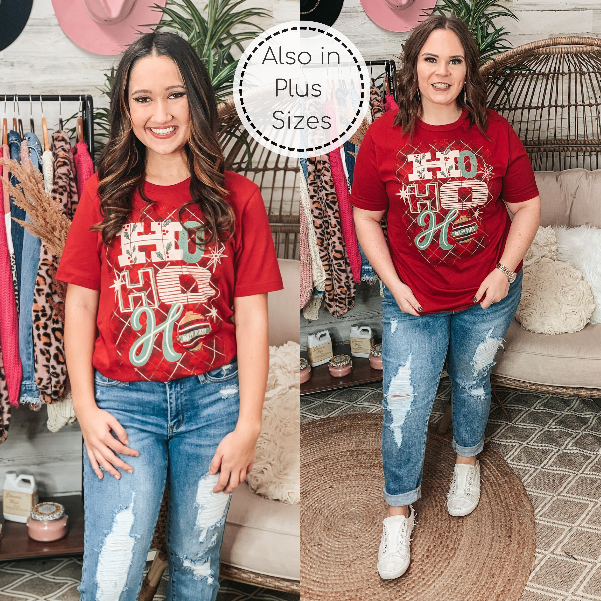 Ho Ho Ho Christmas Graphic Tee in Red - Giddy Up Glamour Boutique